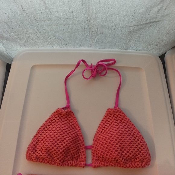 Girls Castaway's Orange/Pink Bikini Self Tie Eyelet Swimsuit Size 12 - Picture 2 of 7